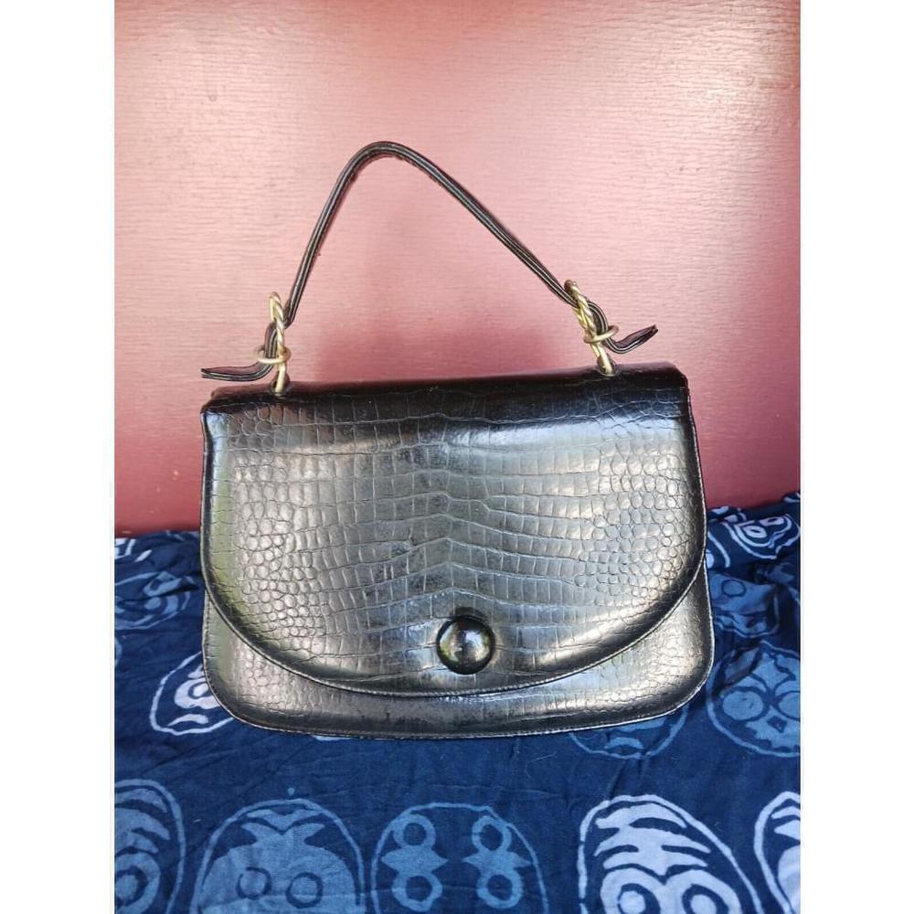 Bienen Davis Black Leather Lizard Handbag Vintage 1960s